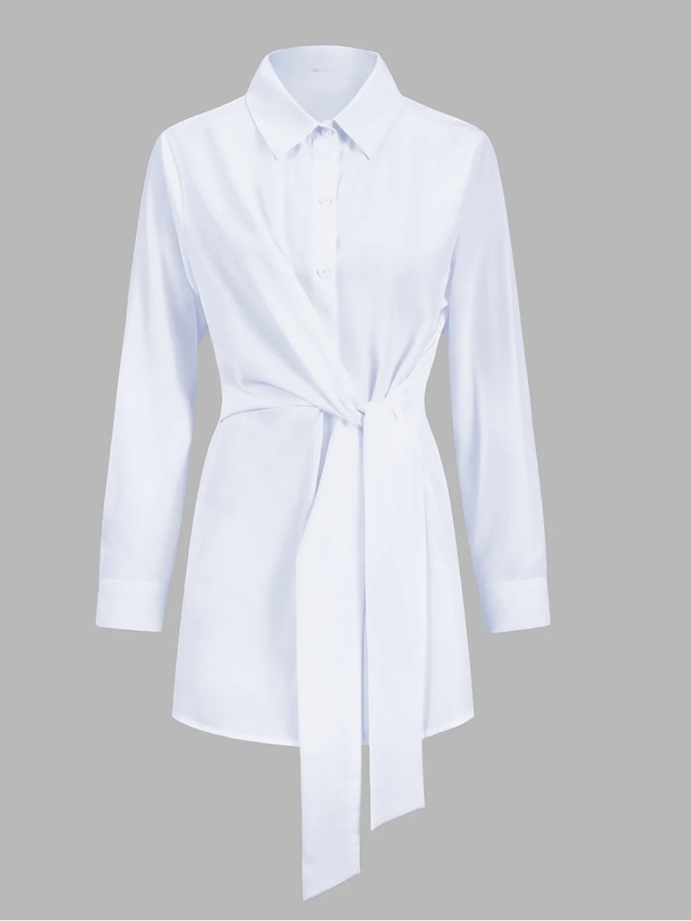 White Tie-Waist Women's Shirt - Picture 2 of 5
